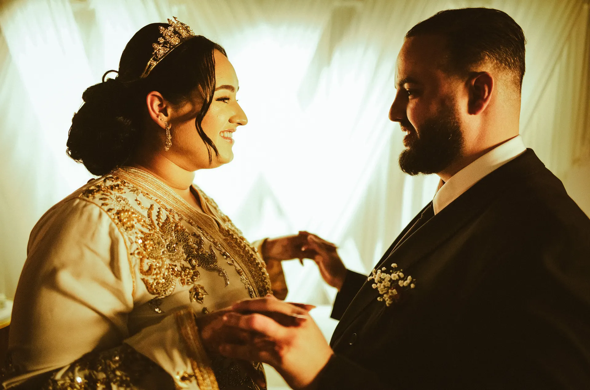Dana and Toufik sharing an intimate moment during their wedding ceremony